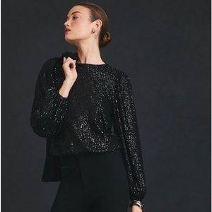 Anthropologie Flat White Sequin Top BNWT black size 2x